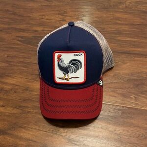Navy and Red Rooster Patch Trucker Hat